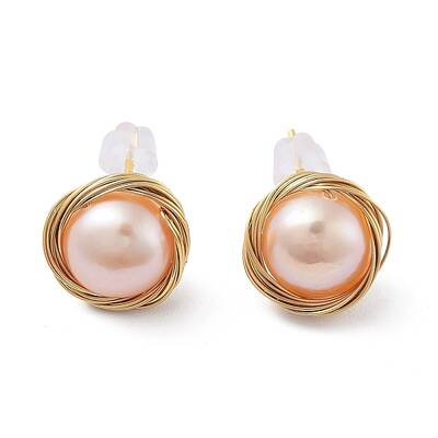 Natural Pearl Flat Round Stud Earrings