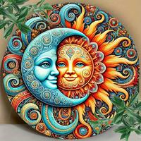 1 Piece Sun and Moon Gold Foil Engraved Sign - Decorative Iron Metal Plaque - Rustic Farmhouse Style - Used for Door, Wall, H...