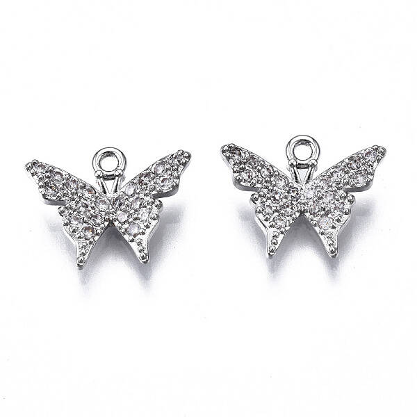 Brass Micro Pave Clear Cubic Zirconia Charms