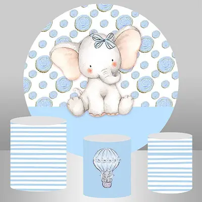 Aperturee Blue Cute Elephant Boys Circle Baby Shower Backdrop | Baby Shower Backdrop Ideas | Round Party Backdrop | Circle Ba...