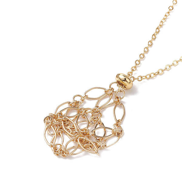 Brass Chains Macrame Pouch Empty Stone Holder for Pendant Necklaces Making