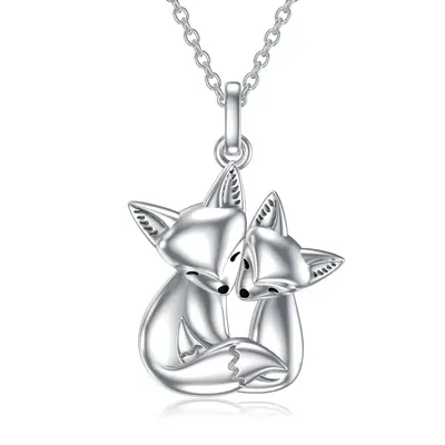 Sterling Silver Fox Mom & Kids Pendant Necklace