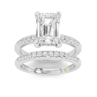 Aurelia Lab Grown Emerald Cut  Diamond Engagement Ring with the BonBon Quarter Coverage Wedding Band | 18K White Gold 2 1/2 c...
