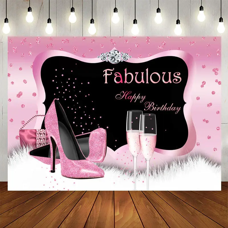 Aperturee Fabulous Pink Glitter Happu Birthday Backdrop