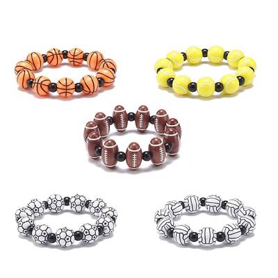 Sport Theme Acrylic Beaded Stretch Bracelet for Kids