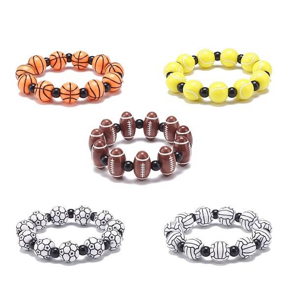 Sport Theme Acrylic Beaded Stretch Bracelet for Kids