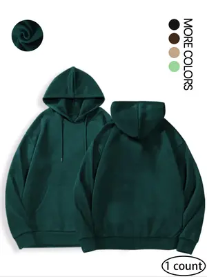 Men's Basic Thermal Lined Plain Long Sleeve Hoodie, Drawstring Pocket Hooded Pullover, Simple Solid Sweatshirt for Fall Winte...