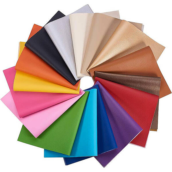 BENECREAT 16PCS 34x20cm Assorted Colors Faux PU Leather Fabric Sheet Litchi Pattern Fabric for Bag