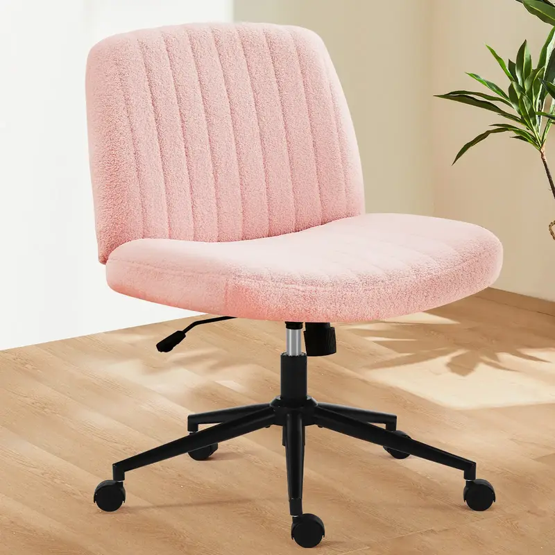 Chairs Height Adjustable Criss Cross Chair with Wheels, Pink Armless Mid Back Chair for Home Office, Wide Swivel Design Ergon...
