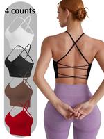 Women's Solid Criss Cross Back Sports Bra, Breathable Comfortable Wireless Sports Bra, Ladies Sportswear for Indoor Outdoor W...