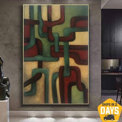Large Oil Painting Pipes Modern Canvas Art Modern Decor Acrylic Abstract Artwork Fine Art For Interior Over The Fireplace Dec...
