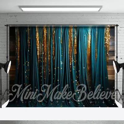 Teal Curtain Sequins Wall Birthday Photo Backdrop - Aperturee