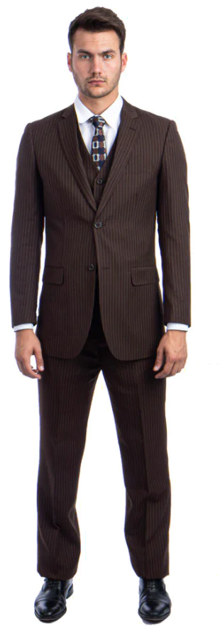 Tazio Men's 3 Piece Executive Pinstripe Suit  6 Button Vest Professional Look