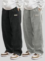 Men's Letter Patched Drawstring Waist Pants, Loose Casual Comfy Straight Leg Trousers for Daily Wear, Pants for Men, Men's Bo...