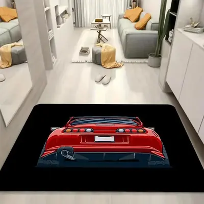 Car Pattern Decorative Carpet, 1 Count Water Absorbent Soft Floor Rug, Anti-slip Indoor Mat for Living Room Bedroom Washroom,...
