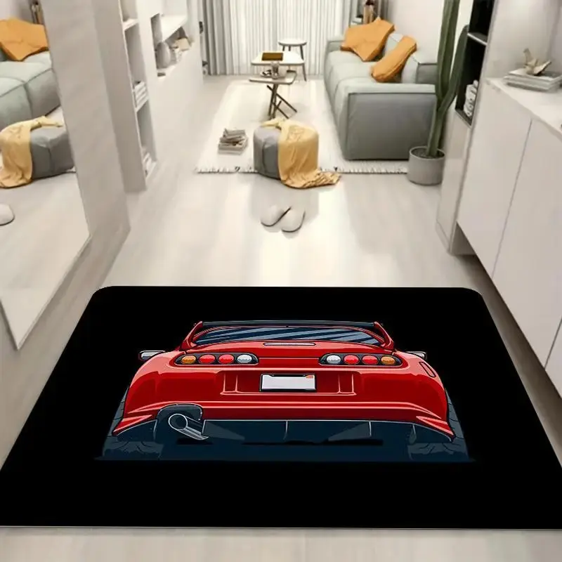 Car Pattern Decorative Carpet, 1 Count Water Absorbent Soft Floor Rug, Anti-slip Indoor Mat for Living Room Bedroom Washroom,...