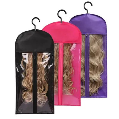 Visible Wig Storage Bag with Hooks, 3 Counts Dustproof Zipper Wig Storage Hanger, Wig Tool, Wigs Accessories for Salon & Home...