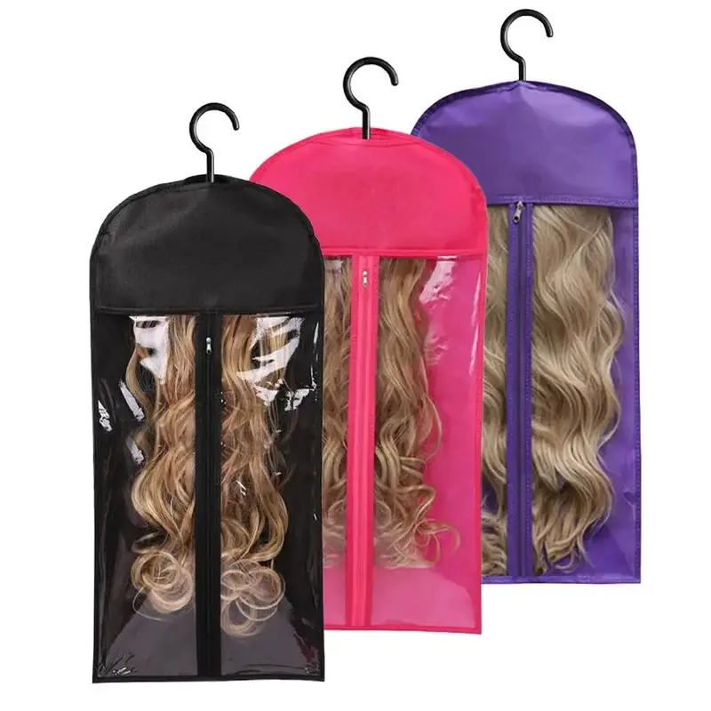 Visible Wig Storage Bag with Hooks, 3 Counts Dustproof Zipper Wig Storage Hanger, Wig Tool, Wigs Accessories for Salon & Home...