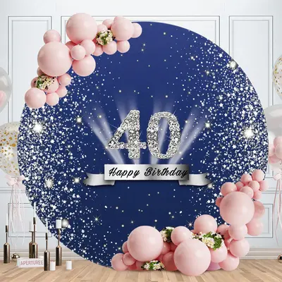 Aperturee Sliver Glitter Round Blue 40th Birthday Backdrop