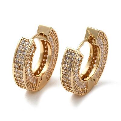Brass Micro Pave Cubic Zirconia Thick Hoop Earrings