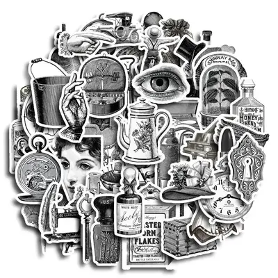 60pcs Vintage Furniture & Clothing Pattern Sticker, Waterproof Cartoon Sticker, Decoration Sticker For Phone Case, Computer, ...