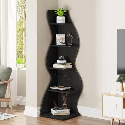 ăBTS ONLYăTribesigns 5-Tier Corner Shelf, Modern Corner Bookshelf Small Bookcase with Unique Shape for Living Room, Home ...