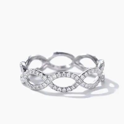 Loop Diamond Wedding Ring White Gold Full Eternity Moissanite Wedding Band