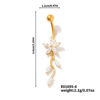 Shiny Brass Crystal Rhinestone Belly Button Rings