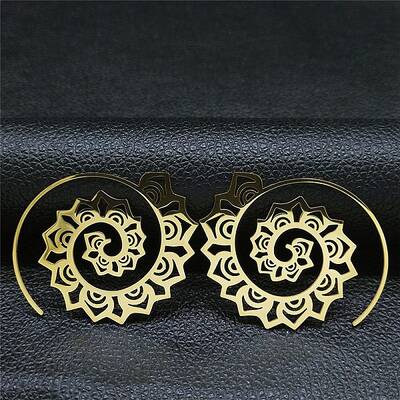 304 Stainless Steel Hollow Flower Vortex Boho Dangle Earrings