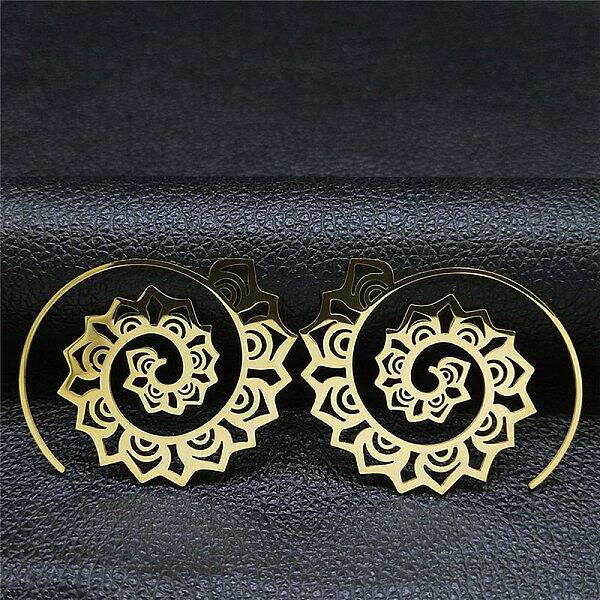 304 Stainless Steel Hollow Flower Vortex Boho Dangle Earrings