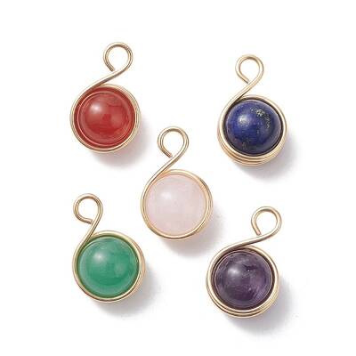 Natural Mixed Gemstone Copper Wire Wrapped Pendants