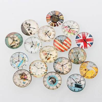 Clock Printed Glass Cabochons