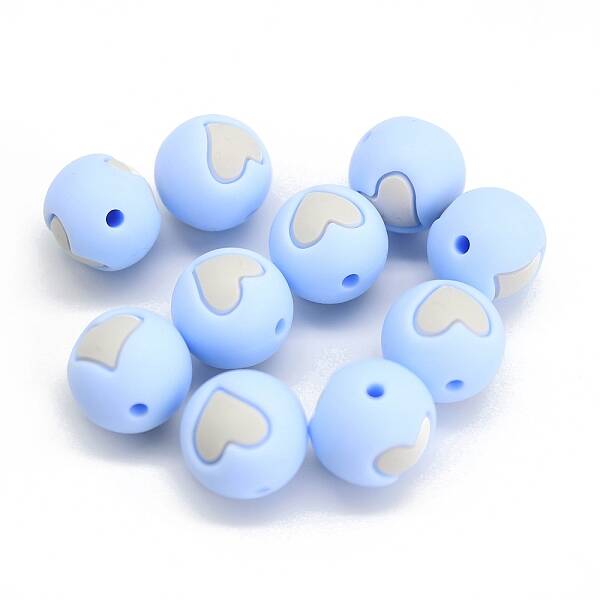 Round with Heart Pattern Food Grade Silicone Beads