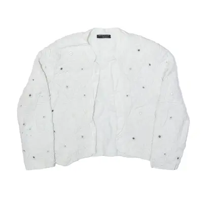 ZARA W&B Patterned Sequin Overcoat Jacket White Womens S