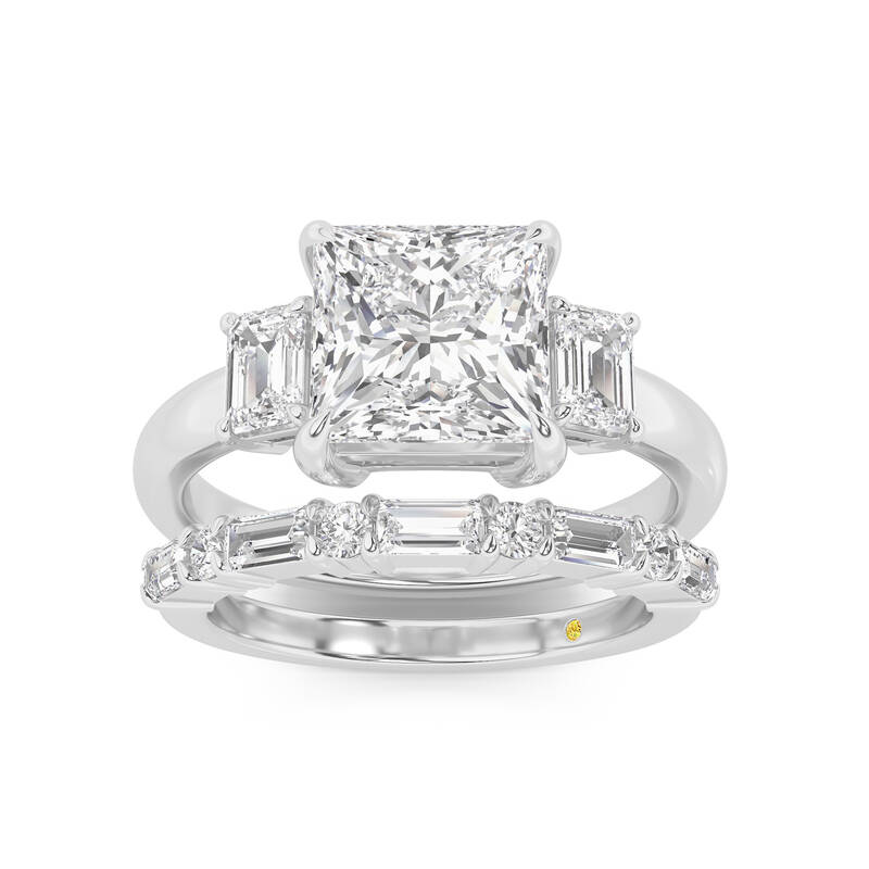 Moonbeam Lab Grown Princess Cut Diamond Engagement Ring with the Cleo Wedding Band | 10K White Gold 3 1/2 ct. tw.