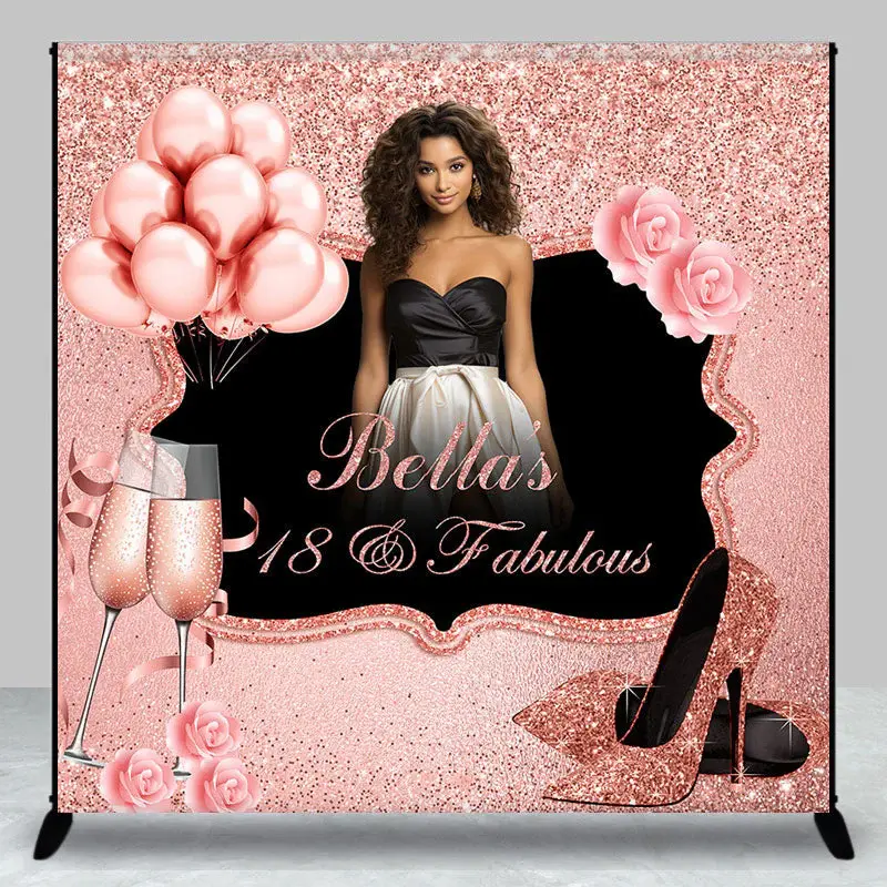Aperturee Pink Glitter Rose Custom Name 18th Birthday Backdrop, 3X3FT(1X1M), 15 USD, custom birthday backdrops, DZDM1Y81-O