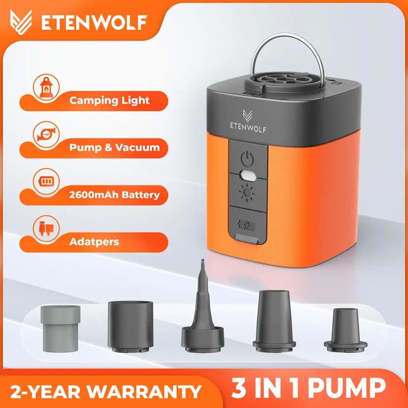 ETENWOLF AIR 3 Air Pump for Inflatables with 2600 mAh Battery & Camping Light, Ultra-Fast and Mini Electric Air Pump, Inflate...