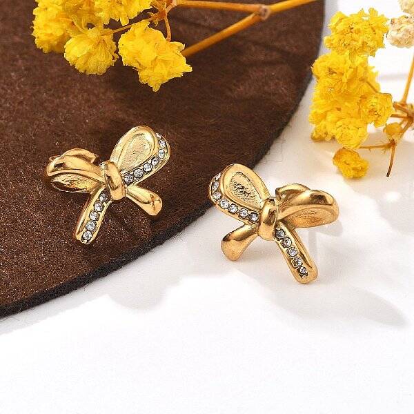 304 Stainless Steel Micro Pave Clear Cubic Zirconia Stud Earrings