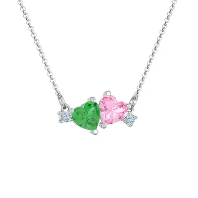 Sterling Silver Cubic Zirconia Personalized Birthstone & Heart Pendant Necklace