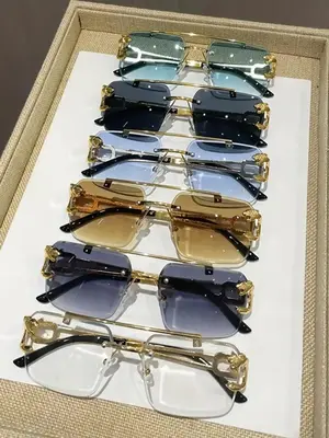 Cool Men's Metal Rimless Sunglasses, Trendy Casual Tinted Lens Frames Sunglasses for Everyday Use, Fashion Eyeglass Accessori...