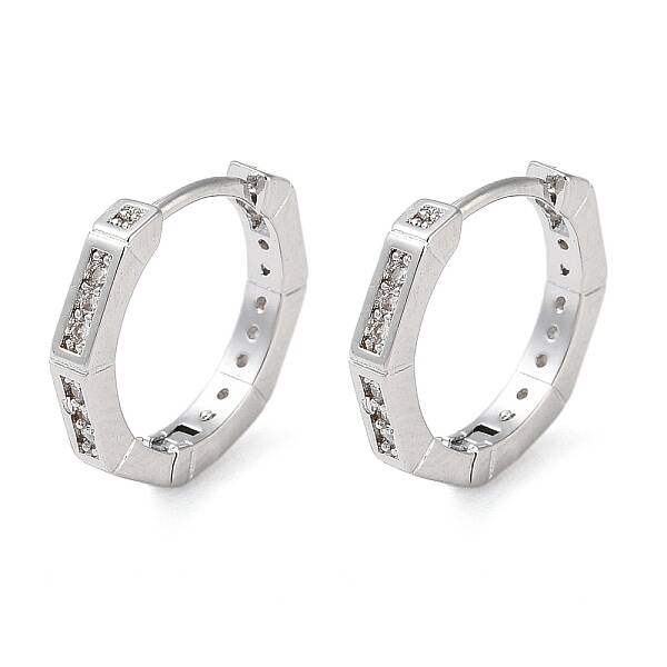 Brass Micro Pave Clear Cubic Zirconia Hoop Earrings
