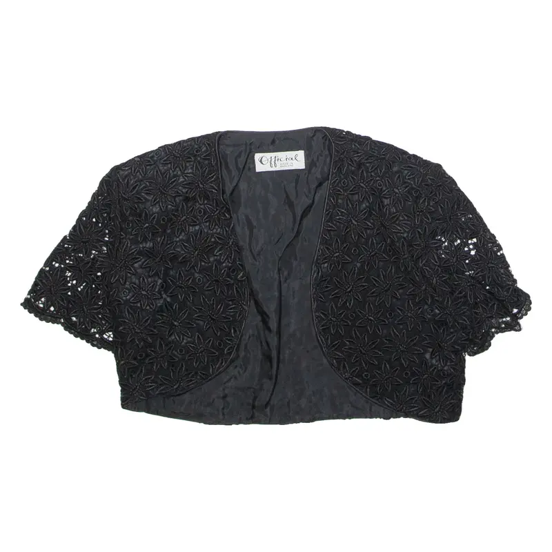 OFFICIAL Womens Blazer Jacket Black Crochet 90s Floral UK 10