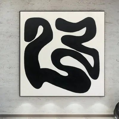 Black And White Canvas Black Lines on White on Canvas Abstract Black And White Oil Painting Black and White Wall Art Black Wa...