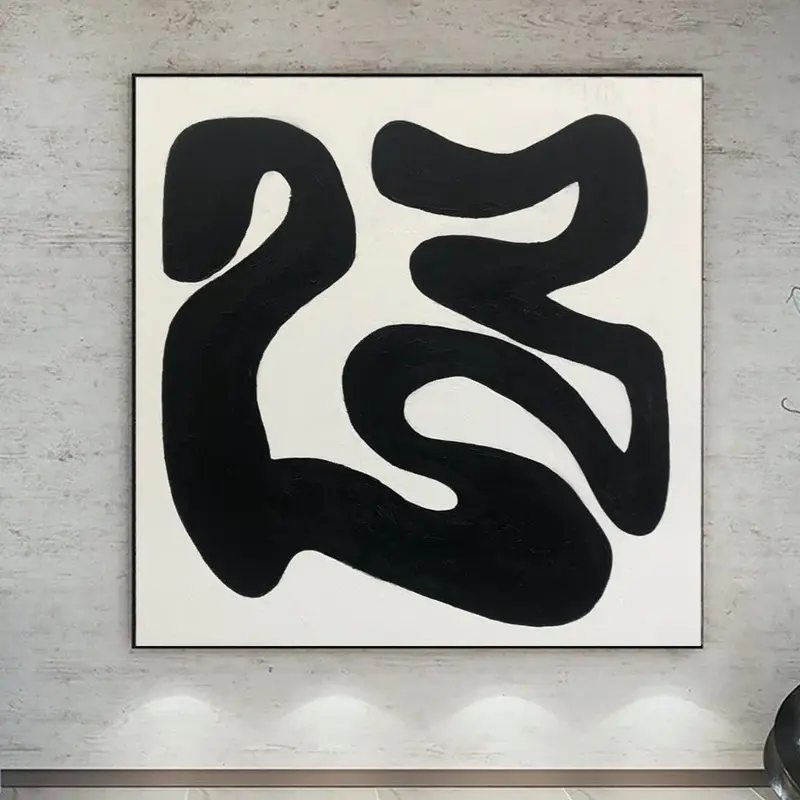 Black And White Canvas Black Lines on White on Canvas Abstract Black And White Oil Painting Black and White Wall Art Black Wa...