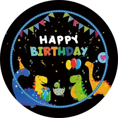Aperturee Colorful Dinosaur Flags Round Happy Birthday Backdrop | Custom Circle Backdrop Birthday | Birthday Round Backdrop C...