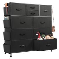 WLIVE 10-Drawer Fabric Dresser | Black Storage Tower / Side Pockets & 70lbs Wood Top, Metal Frame Chest, Bedroom/Hallway Orga...