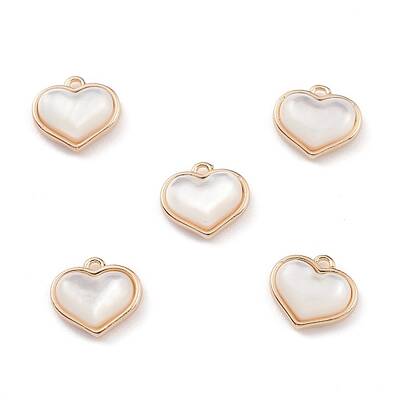 Natural Freshwater Shell Heart Charms with Brass Findings