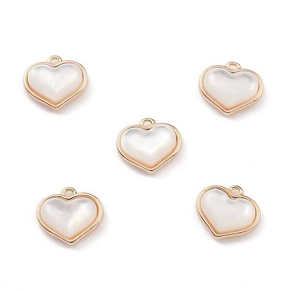 Natural Freshwater Shell Heart Charms with Brass Findings