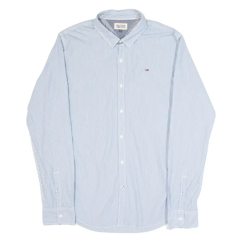 TOMMY HILFIGER Mens Shirt Blue Pinstripe Long Sleeve XL