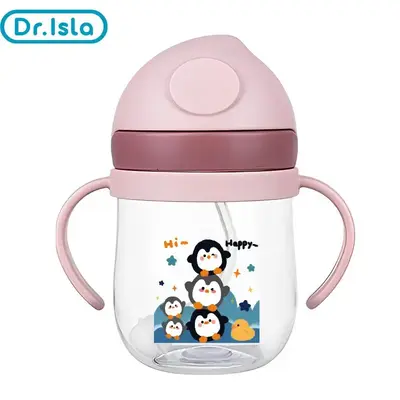 Baby's Cartoon Animal Design Water Bottle with Straw, Training Sippy Cup with Handle, Baby Drinking Bottle, Valentine's Day ...